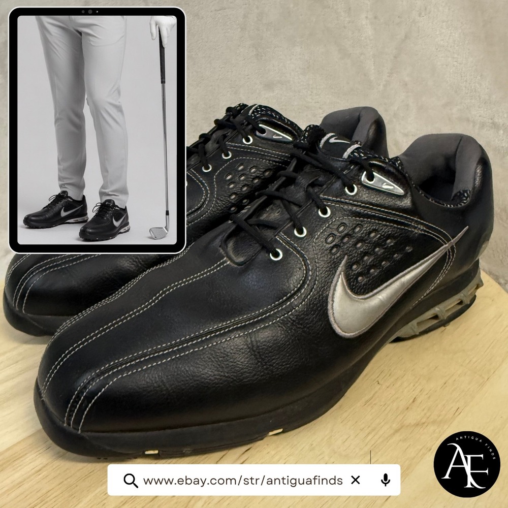 Nike Air Heritage Golf Shoes Black Leather Silver 317478-001 Mens 11.5 2008